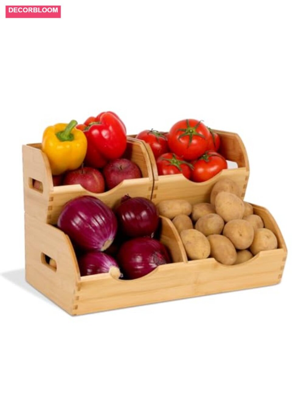 Bamboo Pantry Storage Bins Stackable Fruit Vegetable Basket Organizer